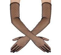 DIVINA VITAE Polka Dot Long Lace Tulle Gloves - Black Sheer Vintage Mesh Elbow Length Gloves for Wedding Tea Party Dance 20s Opera Party Halloween Costume Sun Protection