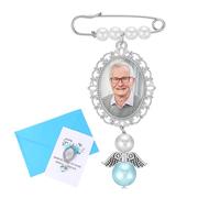 DIVINA VITAE Wedding Bouquet Photo Locket Charm, Something Blue Gift for Bride, Memorial Remembrance Pin with Guardian Angel Charm, DIY Bride Brooch for Wedding Bouquet Accessories