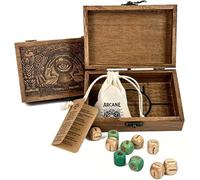 Divination Dice Set with Engraved Wooden Box, Oracle Tarot Dice for Rituals, 10 Piece Astrology Game Dice for Intuition, Spiritual Guidance, Fantasy Gift