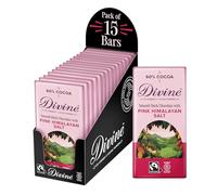 Divine 60% Cocoa Dark Chocolate with Pink Himalayan Salt 15 x 90g Bars - Fairtrade Dark Chocolate - Sweet & Salty - Ethical Premium Chocolate