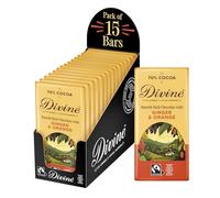 Divine 70% Cocoa Dark Chocolate With Ginger And Orange, 90 g bar (pack of 15)