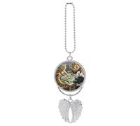 Divine Beasts Playing Mahjong Car Hanging Pendant, Zinc Alloy Rearview Mirror Charms - Relieve Visual Fatigue, Vintage Keychain Pendant, Lucky Car Interior Hanging Decoration, Silver-Style