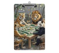 Divine Beasts Playing Mahjong Clipboard, A4 Acrylic Clipboards with Hanging Hook, Ultra Lightweight & Shatterproof Writing Board for Office, Nurses, 8.5" X 12.5"