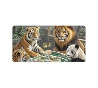 Divine Beasts Playing Mahjong Desk Mat with Stitched Edges, Rubber Mouse Mat for Keyboard Mats Non-Slip Waterproof Desk Pad Office Supplies Large Gaming Mouse Pad for Home Work