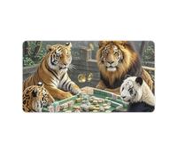 Divine Beasts Playing Mahjong Desk Mat with Stitched Edges, Rubber Mouse Mat for Keyboard Mats Non-Slip Waterproof Desk Pad Office Supplies Large Gaming Mouse Pad for Home Work