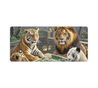 Divine Beasts Playing Mahjong Desk Mat with Stitched Edges, Rubber Mouse Mat for Keyboard Mats Non-Slip Waterproof Desk Pad Office Supplies Large Gaming Mouse Pad for Home Work
