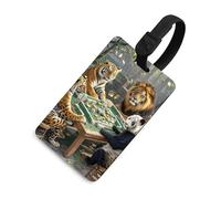 Divine Beasts Playing Mahjong Luggage Tags Durable TPU Suitcase Tag with Info Card, Scratch-Resistant Bag Tags for Suitcases, Travel Bags & Backpacks, Easy to Identify, Black-style, One Size, classic