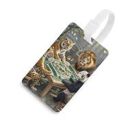 Divine Beasts Playing Mahjong Luggage Tags Durable TPU Suitcase Tag with Info Card, Scratch-Resistant Bag Tags for Suitcases, Travel Bags & Backpacks, Easy to Identify, White-style, One Size, classic