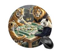 Divine Beasts Playing Mahjong Mouse Pad - Ultra Thin, 7.8 Inch Round Mousepad with Non-Slip Rubber Base, Waterproof Mouse Mat for Office, Gaming
