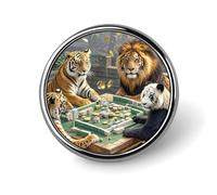 Divine Beasts Playing Mahjong Round Badge for Men Women Durable Stylish Lapel Pins Lightweight Metal Badges for Shirts Jackets Hats