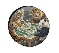 Divine Beasts Playing Mahjong Universal Tire Cover Replacement Oxford Fabric Waterproof Wheel Protector for SUV Truck RV Camper Dust Snow Protection