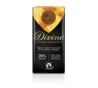 Divine 70% Dark with Ginger and Orange Fairtrade Chocolate 100 g (Pack of 5)