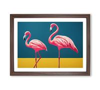Divine Flamingos Framed Print | A4 Walnut Framed Wall Art | Ready to Hang | Modern Animal Picture | Living Room Bedroom Lounge Office