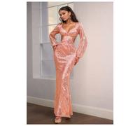 Divine Grace Women's Rose Gold Sequin Cut Out Maxi Dress | Size: Large Divine Grace Gold L