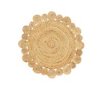 Divine Handicrafts Cosmos Flower Round Jute Rug (80 cm) | Handmade Boho Area Floor Mat with Floral Border for Living Room, Bedroom & Kitchen