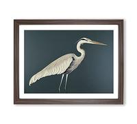 Divine Heron Bird Framed Print | A4 Walnut Framed Wall Art | Ready to Hang | Modern Animal Picture | Living Room Bedroom Lounge Office
