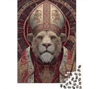 Divine Lion Bishop Artwork 1000-Piece Puzzle for Adults, 38x26cm/1000pcs, White Cardboard with A Clean Surface; to Return to Whenever Time Permits