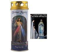 Divine Mercy Candle with The Chapelet Prayer of The Divine Mercy and Lourdes Prayer Card Set