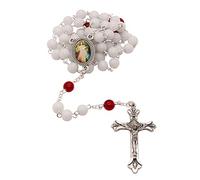 Divine Mercy Chaplet Rosary,White and Red Beads with a Silver Tone Crucifix and Full Color Divine Mercy Image,Great Catholic Gift for First Holy Communion, Confirmation, Plastic, No Gemstone