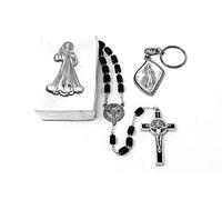Divine Mercy Rosary Box & Divine Mercy Key Ring, St Benedict black Wood Chaplet, Catholic Gift Set