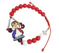 Divine Mercy Rosary Bracelet, Red Catholic Prayer Beads, Religious Jewelry Gifts, Adjustable, 7.25 Inches