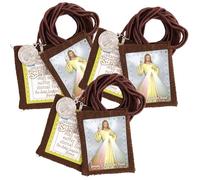 Divine Mercy Scapular Saint Benedict Medal and Crucifix, Brown Cloth Felt Catholic Necklace with Jesus I Trust in You Image, Traditional Religious Devotional Gift (Pack of 3)