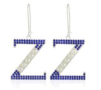 Divine Nine Depot Zeta Phi Beta Faux Pearl and Blue Crystal Dangle Earrings Blue White Silver 2.25x1.125 inches D9D01 0