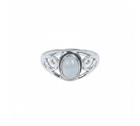 Divine Ornaments 925 Sterling Silver Boho Chic Oval Ring for Women Turquoise, Labardorite and more (Rainbow Moonstone, US- 10/ UK- T)