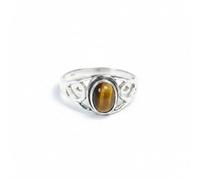 Divine Ornaments 925 Sterling Silver Boho Chic Oval Ring for Women Turquoise, Labardorite and more (Tiger Eye, US- 4/ UK- H)