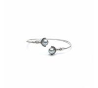Divine Ornaments 925 Sterling Silver Dual Teardrop Natural Gemstone Open Cuff Bangle, Handmade Adjustable Open Bracelet for Women, Amethyst, Chalcedony and Others (Freshwater Pearl)