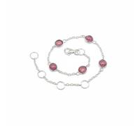 Divine Ornaments 925 Sterling Silver Gemstone Adjustable Station Chain Bracelet, Minimalist Everyday Stackable Jewelry, Available in Tourmaline, Opal, Garnet and Others (Pink Tourmaline)