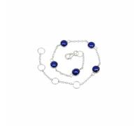 Divine Ornaments 925 Sterling Silver Gemstone Adjustable Station Chain Bracelet, Minimalist Everyday Stackable Jewelry, Available in Tourmaline, Opal, Garnet and Others (Lapis Lazuli)