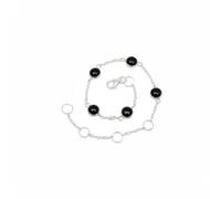 Divine Ornaments 925 Sterling Silver Gemstone Adjustable Station Chain Bracelet, Minimalist Everyday Stackable Jewelry, Available in Tourmaline, Opal, Garnet and Others (Black Onyx)