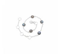 Divine Ornaments 925 Sterling Silver Gemstone Adjustable Station Chain Bracelet, Minimalist Everyday Stackable Jewelry, Available in Tourmaline, Opal, Garnet and Others (Labradorite)