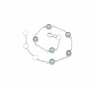 Divine Ornaments 925 Sterling Silver Gemstone Adjustable Station Chain Bracelet, Minimalist Everyday Stackable Jewelry, Available in Tourmaline, Opal, Garnet and Others (Aquamarine)