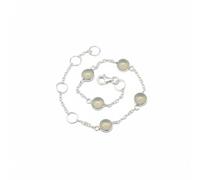Divine Ornaments 925 Sterling Silver Gemstone Adjustable Station Chain Bracelet, Minimalist Everyday Stackable Jewelry, Available in Tourmaline, Opal, Garnet and Others (Prehnite)