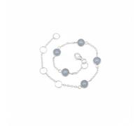 Divine Ornaments 925 Sterling Silver Gemstone Adjustable Station Chain Bracelet, Minimalist Everyday Stackable Jewelry, Available in Tourmaline, Opal, Garnet and Others (Blue Chalcedony)