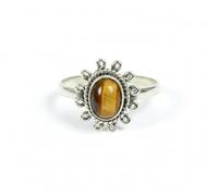 Divine Ornaments 925 Sterling Silver Handmade Ring with Natural Oval Gemstone Cabochon, 4g, 5x7mm Stone, Flower Design (Tiger's Eye, US-11/UK-W)