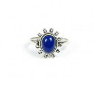 Divine Ornaments 925 Sterling Silver Handmade Ring with Natural Oval Gemstone Cabochon, 4g, 5x7mm Stone, Flower Design (Lapis Lazuli, US-11/UK-W)