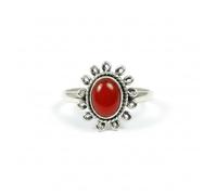Divine Ornaments 925 Sterling Silver Handmade Ring with Natural Oval Gemstone Cabochon, 4g, 5x7mm Stone, Flower Design (Carnelian, US-8/UK-P)