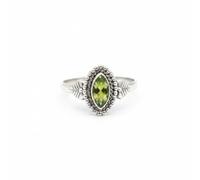 Divine Ornaments 925 Sterling Silver Marquise Cut Gemstone Ring with Leaf Accents, Handmade Jewelry For Her, Sizes H To V, 2.5 Gram (Peridot, US- 5/ UK- J)