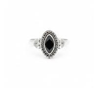 Divine Ornaments 925 Sterling Silver Marquise Cut Gemstone Ring with Leaf Accents, Handmade Jewelry For Her, Sizes H To V, 2.5 Gram (Black Onyx, US- 9/ UK- R)
