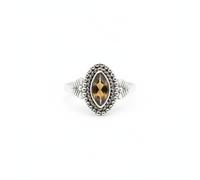 Divine Ornaments 925 Sterling Silver Marquise Cut Gemstone Ring with Leaf Accents, Handmade Jewelry For Her, Sizes H To V, 2.5 Gram (Smoky Quartz, US- 6/ UK- L)