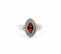 Divine Ornaments 925 Sterling Silver Marquise Cut Gemstone Ring with Leaf Accents, Handmade Jewelry For Her, Sizes H To V, 2.5 Gram (Garnet, US-11/UK-V)