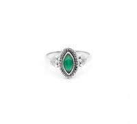 Divine Ornaments 925 Sterling Silver Marquise Cut Gemstone Ring with Leaf Accents, Handmade Jewelry For Her, Sizes H To V, 2.5 Gram (Simulated Emerald, US- 10/ UK- T)