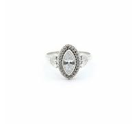 Divine Ornaments 925 Sterling Silver Marquise Cut Gemstone Ring with Leaf Accents, Handmade Jewelry For Her, Sizes H To V, 2.5 Gram (White Topaz, US- 5/ UK- J)