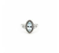 Divine Ornaments 925 Sterling Silver Marquise Cut Gemstone Ring with Leaf Accents, Handmade Jewelry For Her, Sizes H To V, 2.5 Gram (Blue Topaz, US- 9/ UK- R)