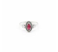 Divine Ornaments 925 Sterling Silver Marquise Cut Gemstone Ring with Leaf Accents, Handmade Jewelry For Her, Sizes H To V, 2.5 Gram (Simulated Ruby, US- 9/ UK- R)