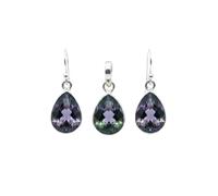 Divine Ornaments 925 Sterling Silver Mystic Topaz Earring & Pendant Set, Faceted Teardrop, Oval Gemstone Jewelry Set for Women, Teardrop Set