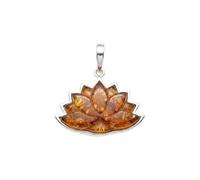 Divine Ornaments 925 Sterling Silver Natural Baltic Amber Gemstone, Lotus Flower Pendant 3.5gm No Chain